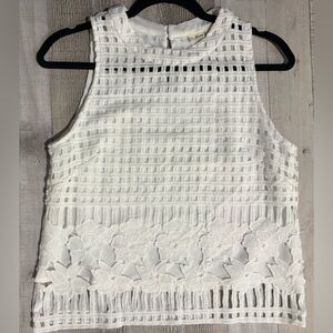 White Textured Sleeveless Blouse - Blue Tassel